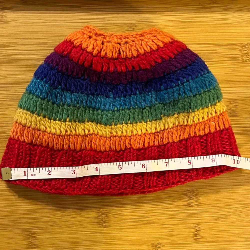 Wool Rainbow Ponytail Beanie
